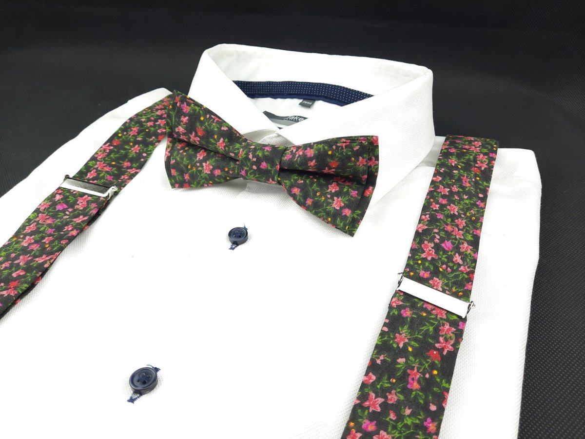 Set Motýlek a Šle Černý Květovaný