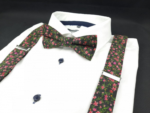 Set Motýlek a Šle Černý Květovaný