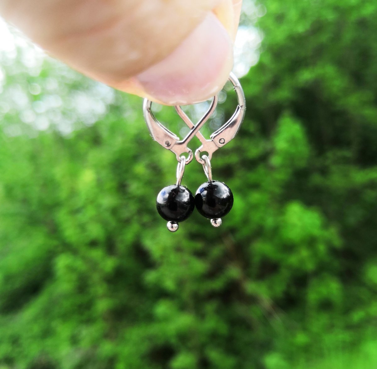 Náušnice*černý turmalín*skoryl*chir. ocel