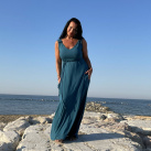 Petrolejové zvonové šaty - dlouhé