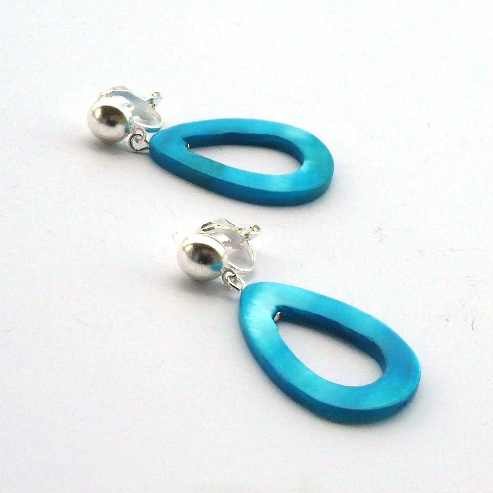 Tyrkysové perleťové kapky - klipsové náušnice