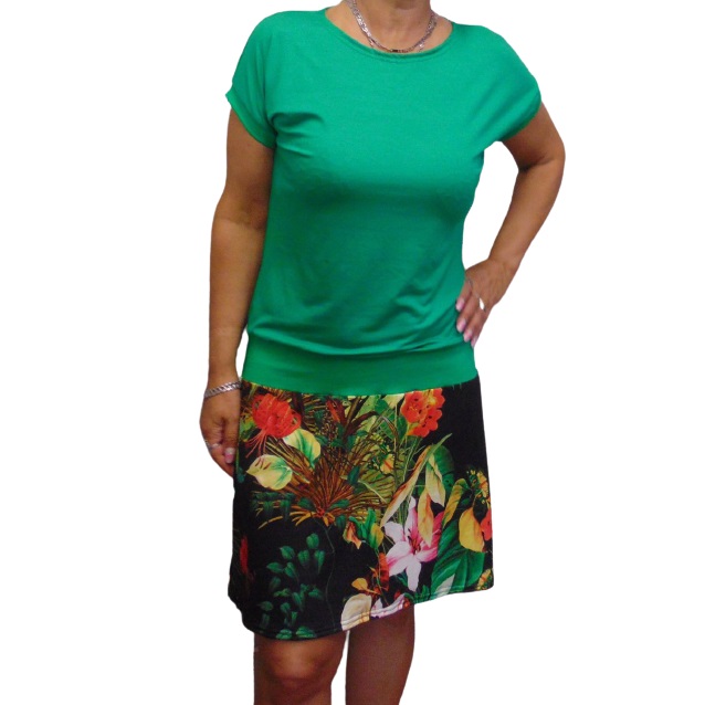 Šaty zelené s barevnou sukní, velikost L