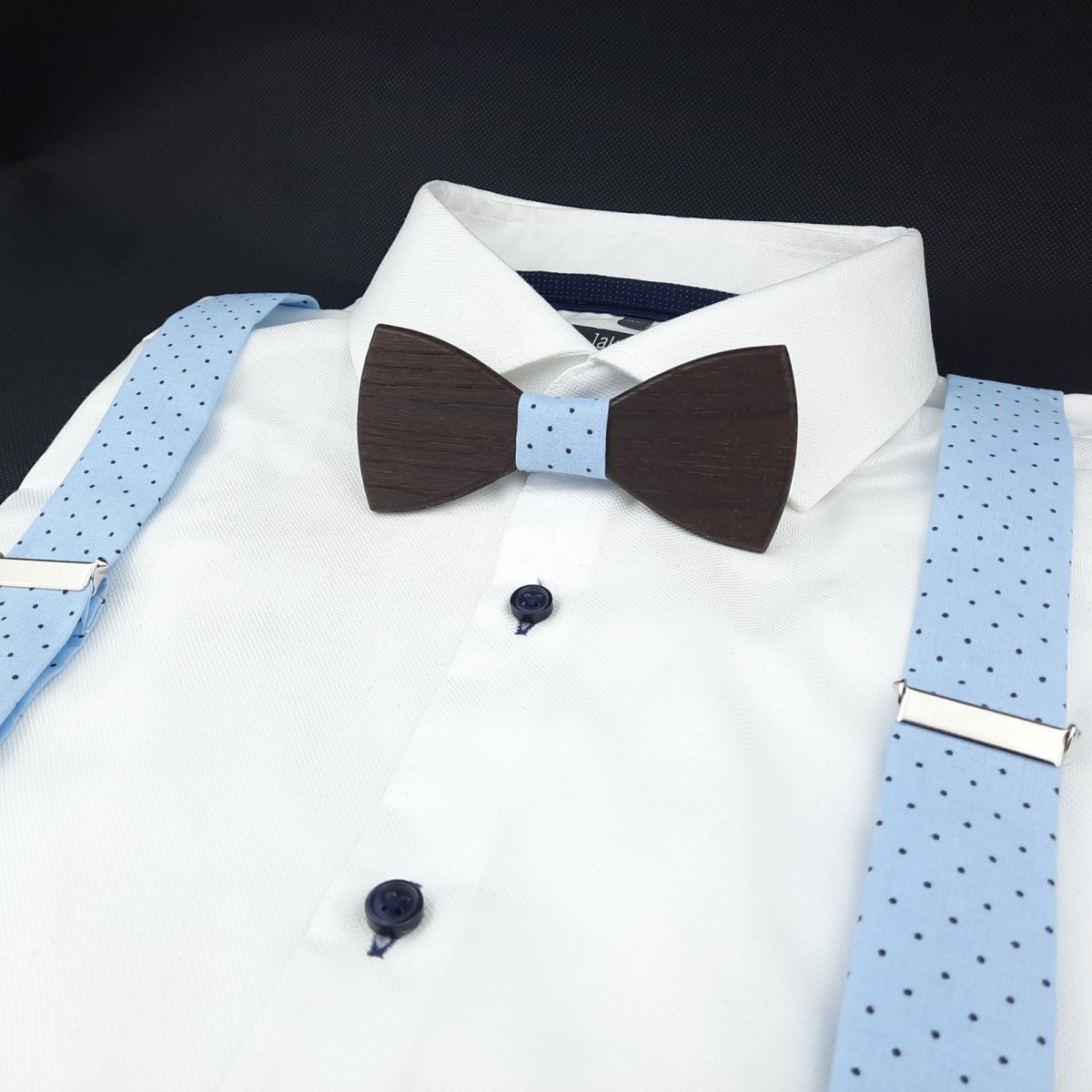 Bleděmodrý Set Dřevěný Motýlek a Šle