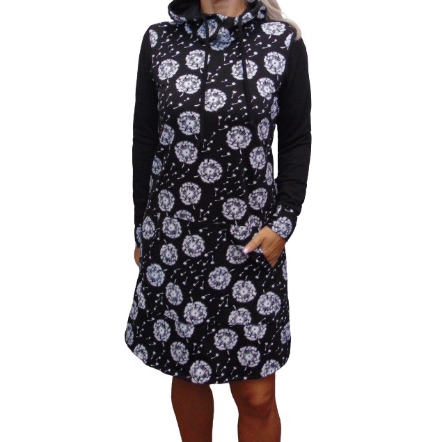 Mikinové šaty s kapucí - pampelišky S - XXXL