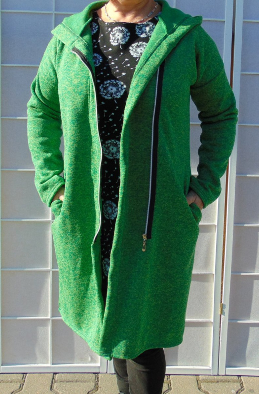 Svetro-přehoz s kapucí na zip - barva zelená S - XXL