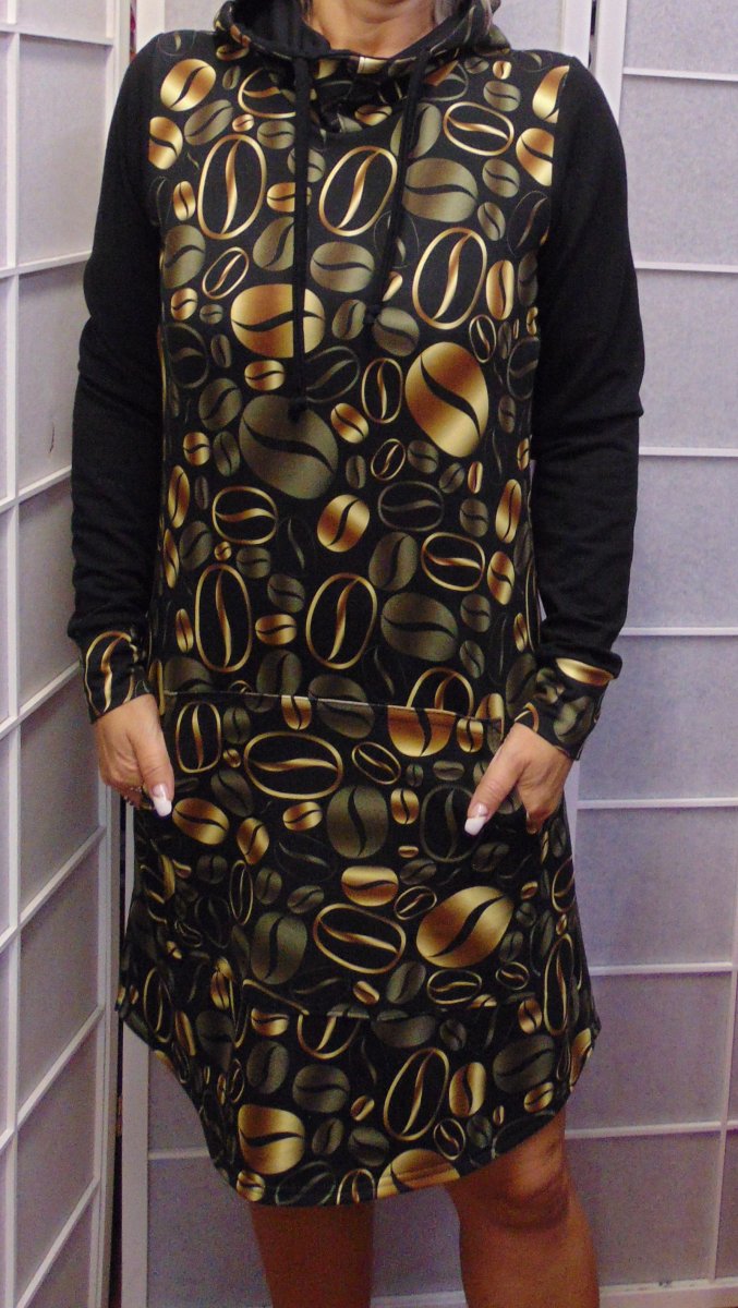 Mikinové šaty s kapucí - káva S - XXXL