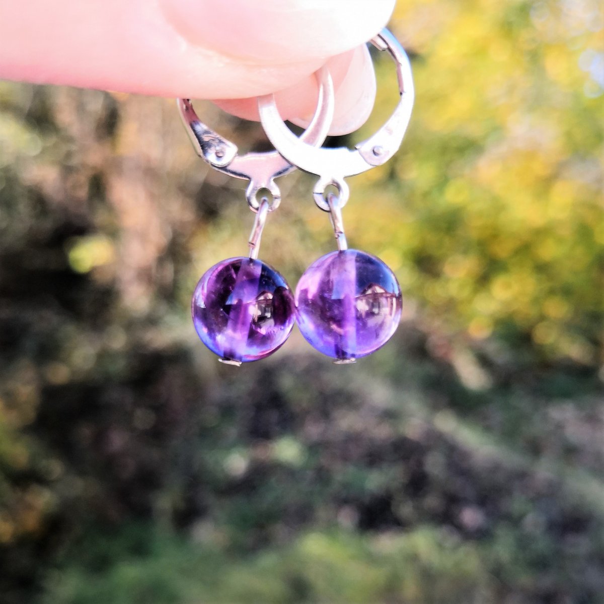 Náušnice*ametyst*deep purple*chir. ocel