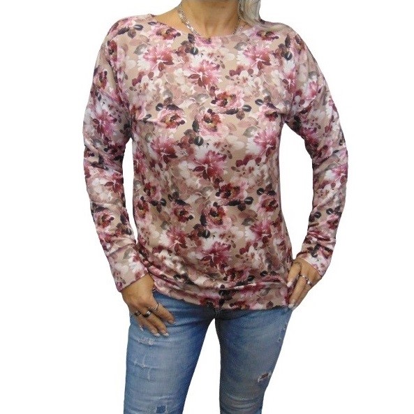 Mikina - květy na béžové S - XXXL