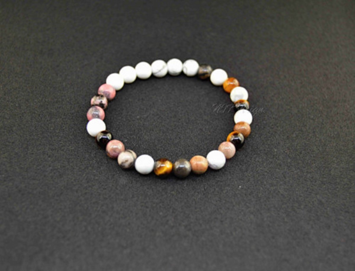 Minerální náramek Howlit,Tygří oko, Rodonit