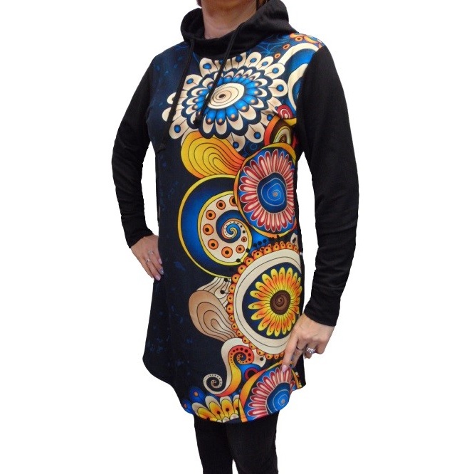 Mikinové šaty s kapucí - mandaly S - XXXL
