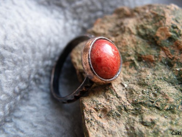 Červený korál v mědi - prstýnky