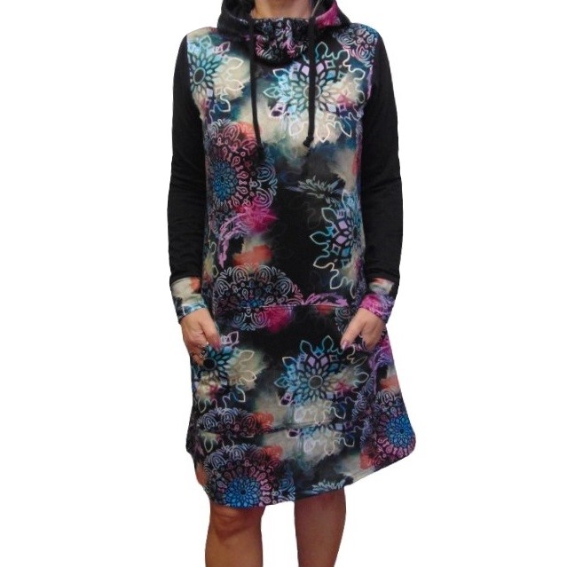 Mikinové šaty s kapucí - mandaly S - XXXL