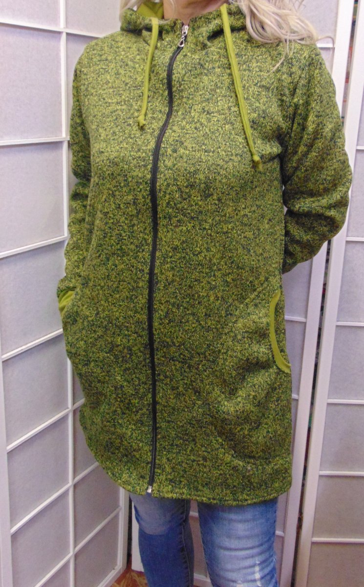 Dlouhá mikina s kapucí - barva mechová (svetrovina)