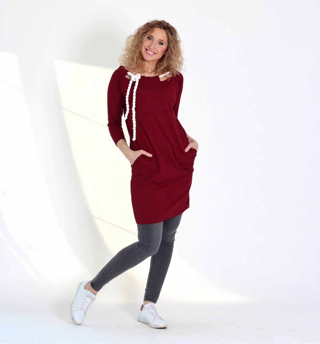 Bordó šaty s vázáním