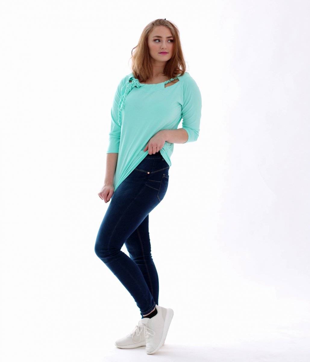 Mentolová raglánová halenka s vázáním