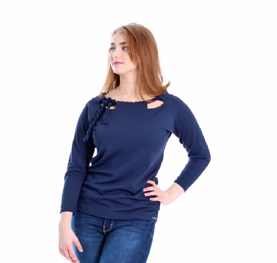 Tmavěmodrá raglánová halenka s vázáním