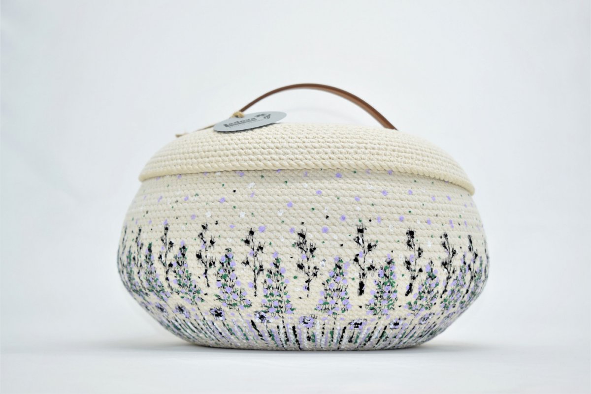 Velká buclatá mísa/košík s poklopem a malbou 1303