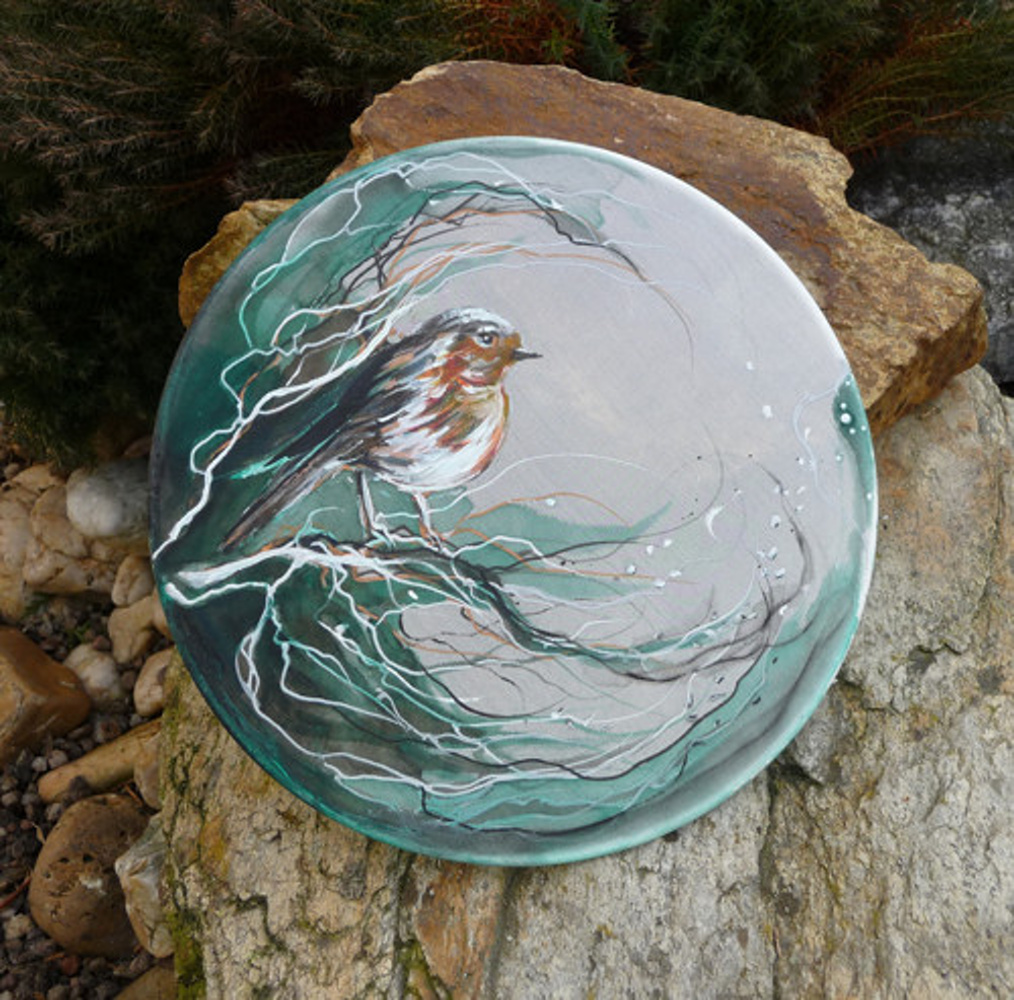  Malované hedvábí "ptáček ve větvích"