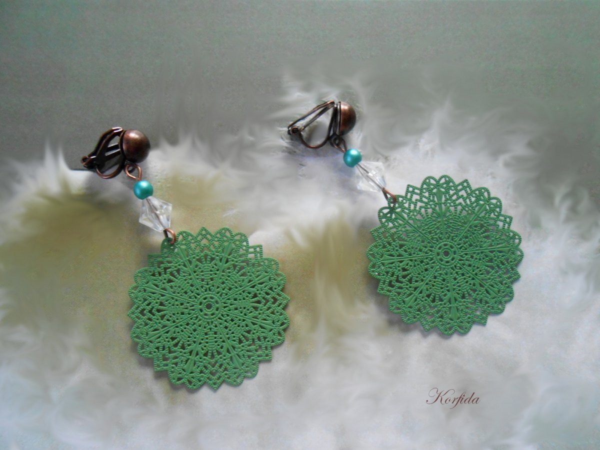 Náušnice klipsy zelené kytičky