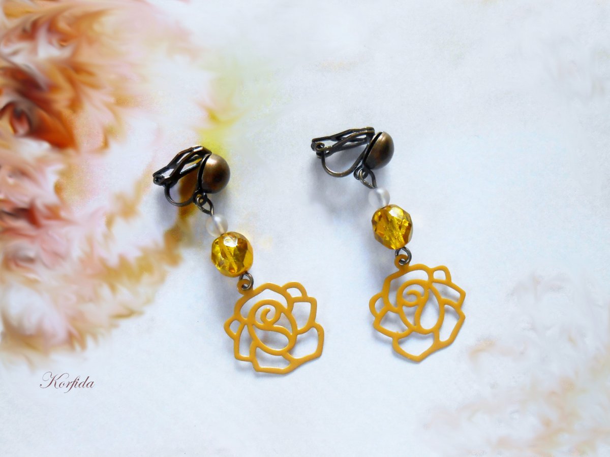 Náušnice klipsy žluté růžičky