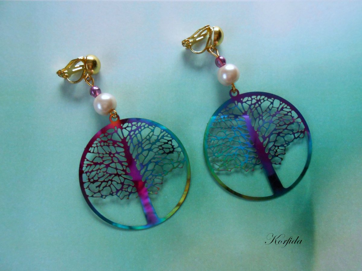 Náušnice klipsy pestrobarevný strom života