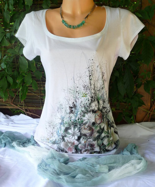 Malované tričko,luční květy