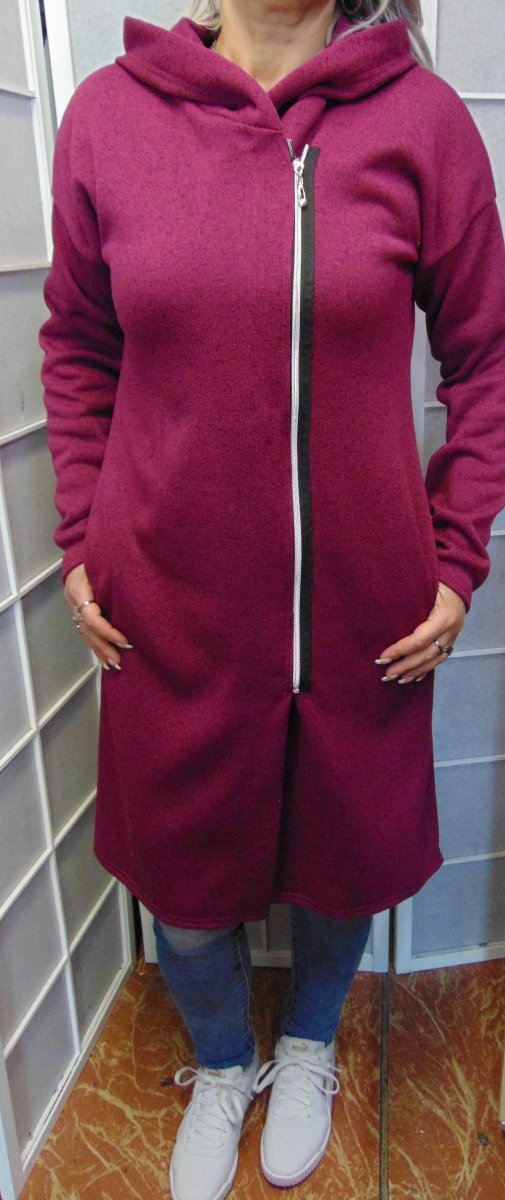 Svetro-přehoz s kapucí na zip - barva bordó S - XXL