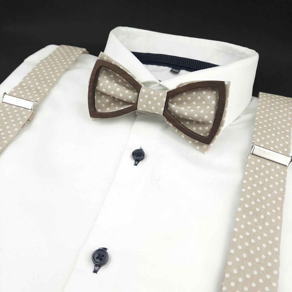 Set Dřevěný Motýlek a Šle - Béžový