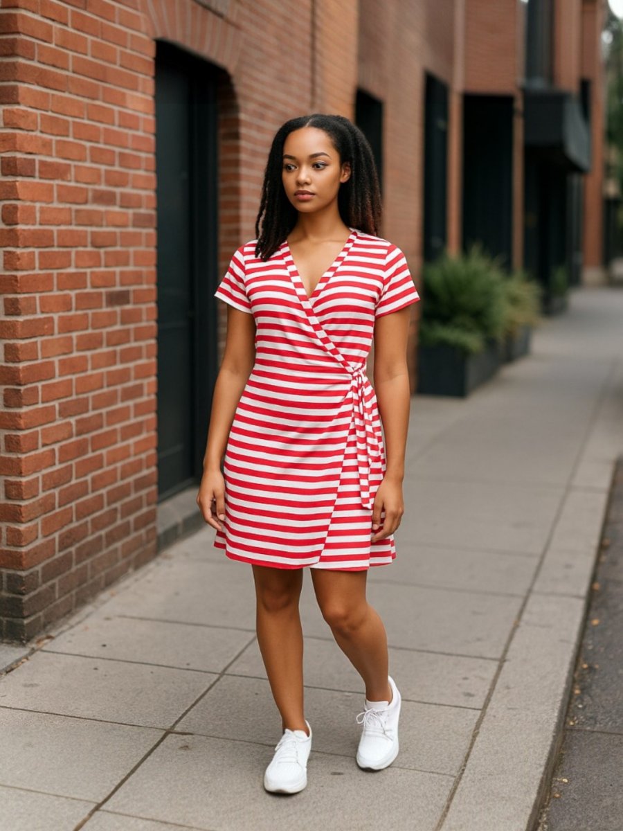 Dámské zavinovací šaty červený pruh