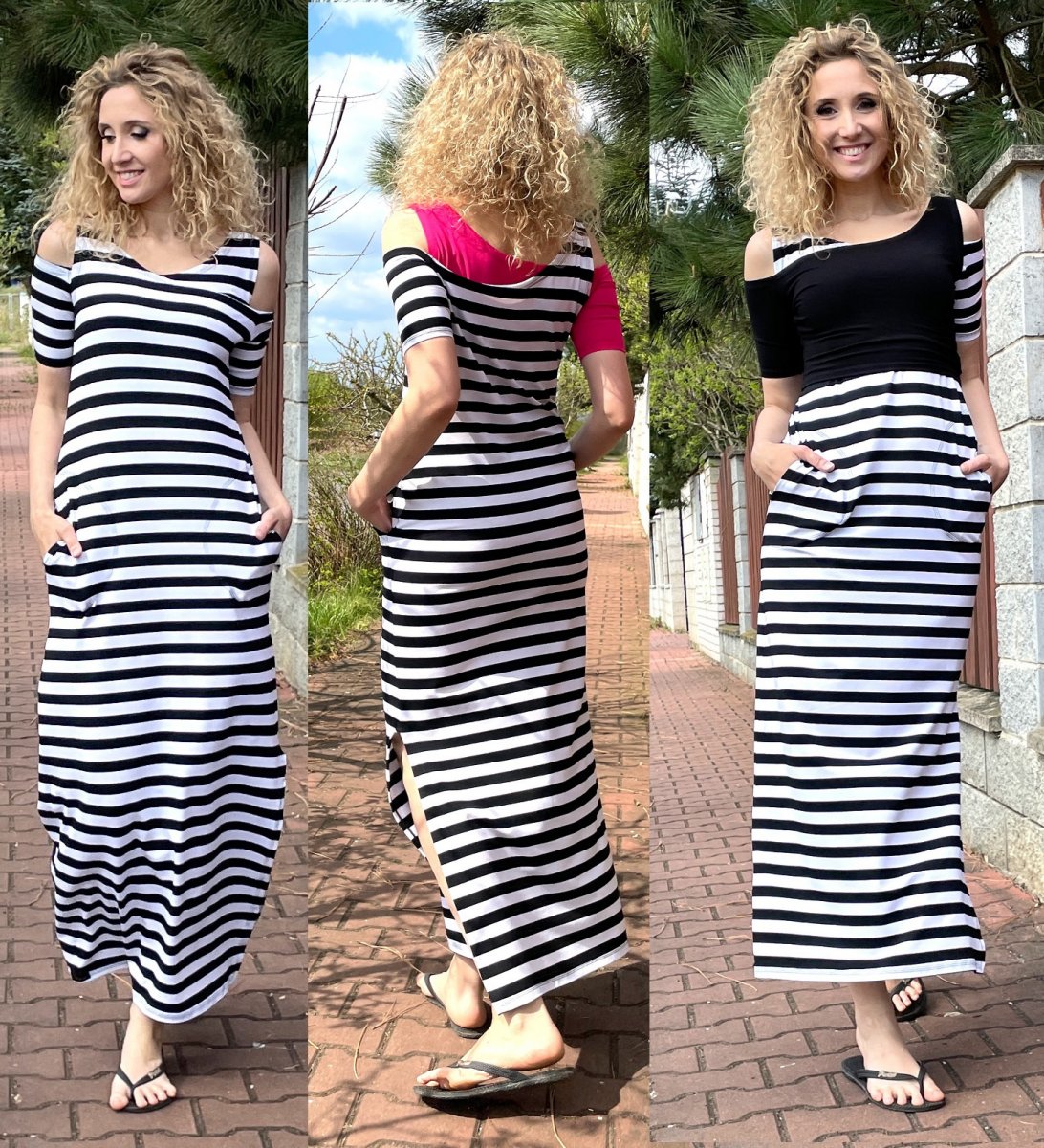 Šaty 2v1 dlouhé rovné pruhované