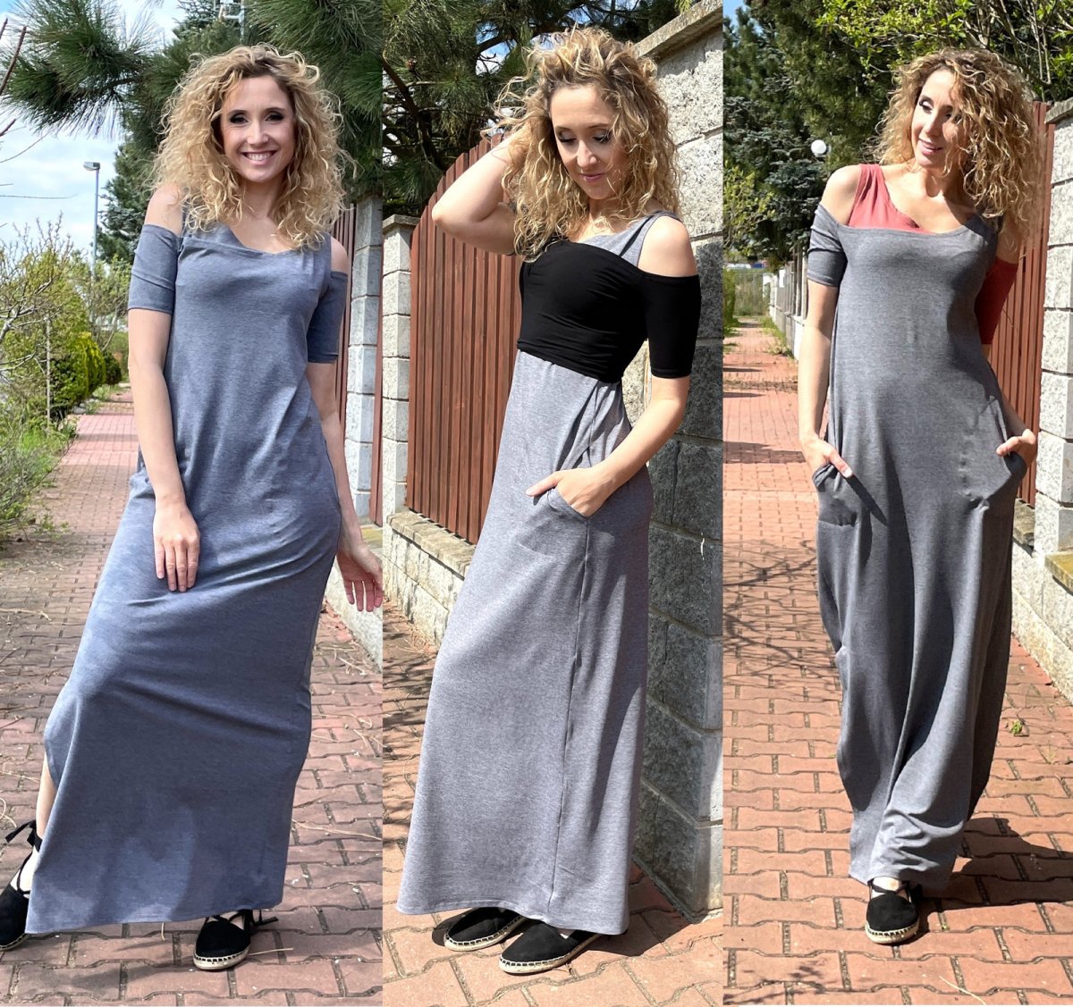 Šaty 2v1 dlouhé rovné šedé