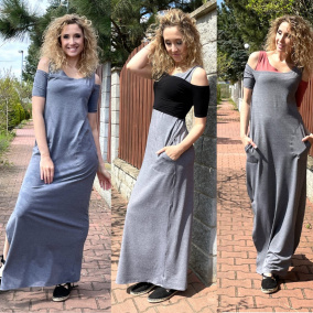 Šaty 2v1 dlouhé rovné šedé