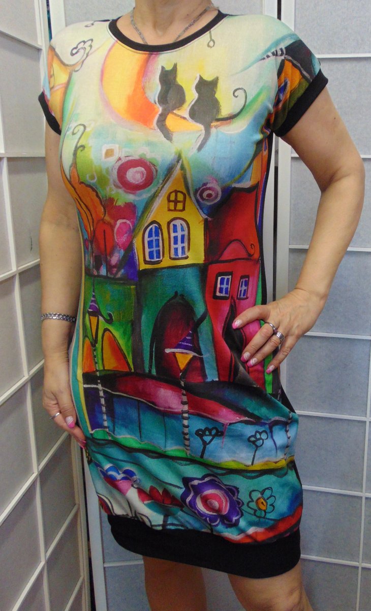 Krátké šaty - domky (bavlna)