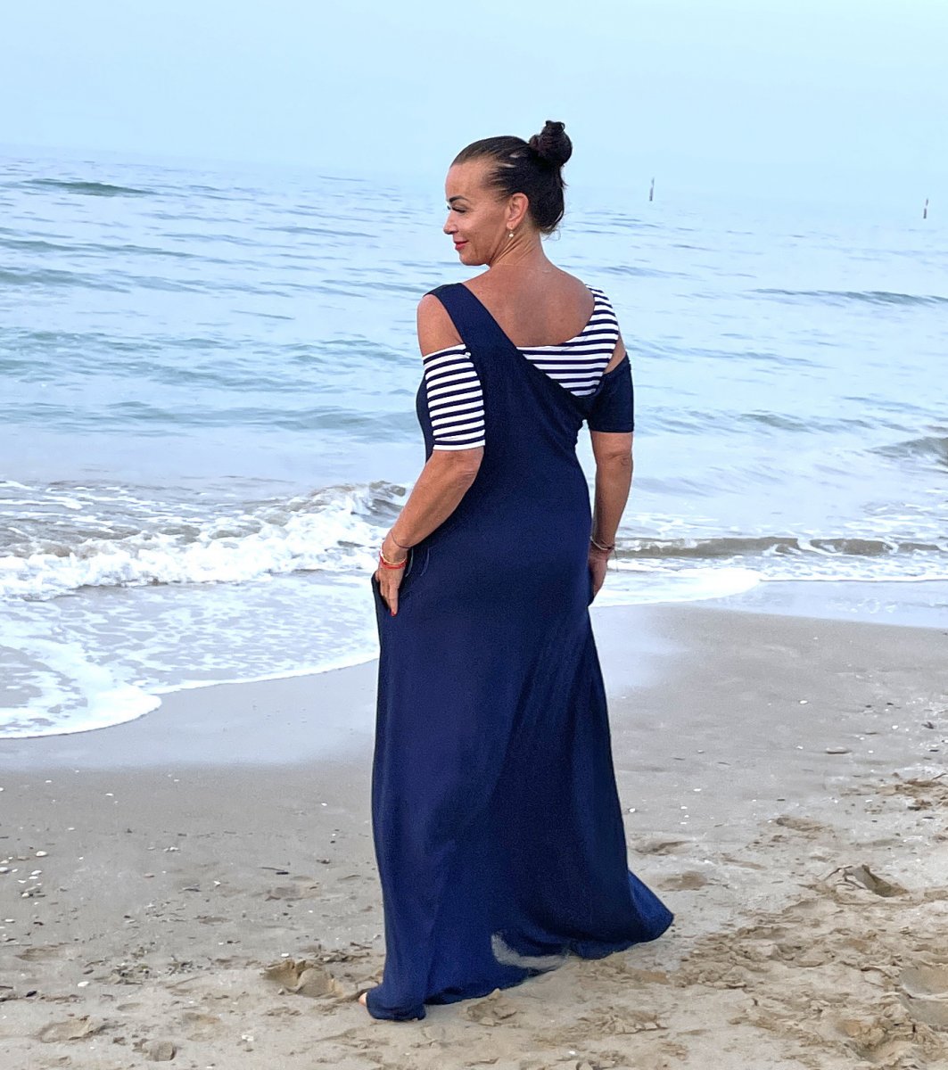 Šaty 2v1 modré dlouhé zvonové