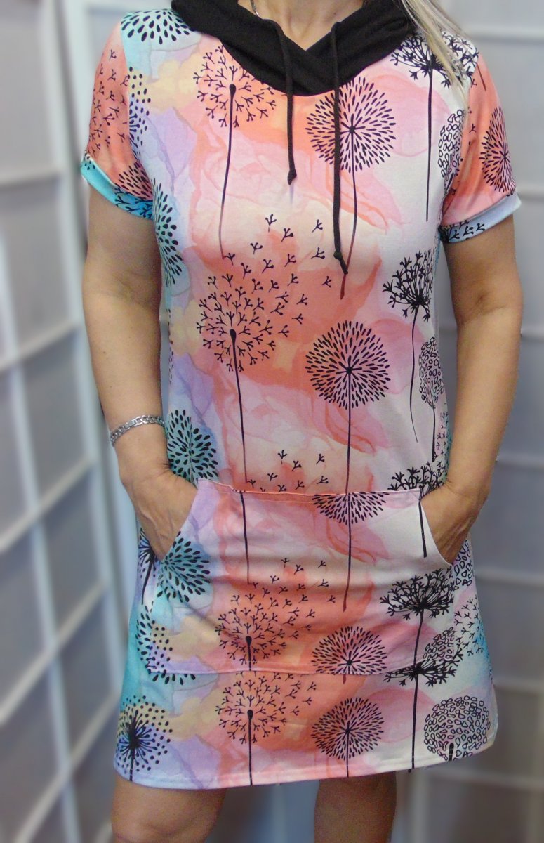 Šaty s kapucí - pampeliškové chmýří (bavlna)