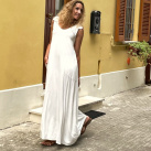 Zvonové šaty dlouhé s vázáním na ramenou smetanové