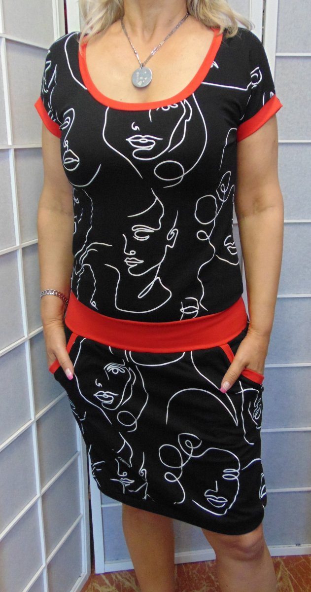 Šaty - tváře s červenou (bavlna)