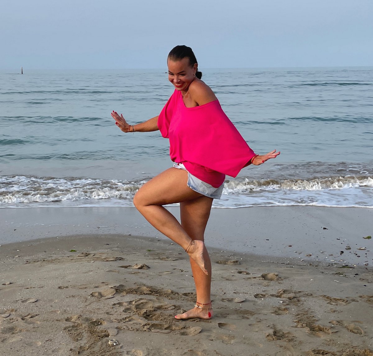 Oversize cyklámen netopýří tunika krátký rukáv