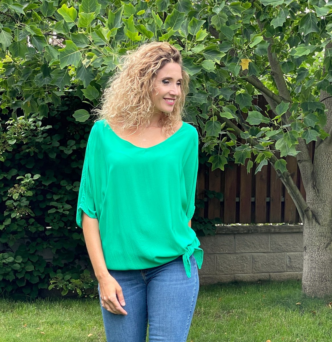 Oversize zelená netopýří tunika krátký rukáv