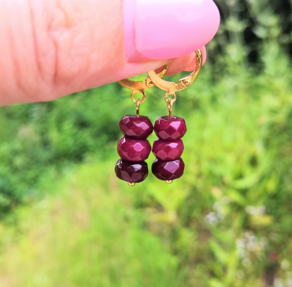 Náušnice*rubín*zlatá chir.ocel