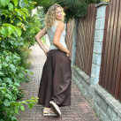 Kalhotová sukně lněná hnědá dlouhá