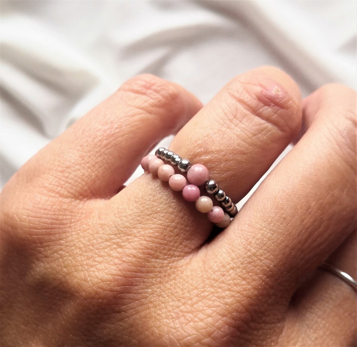 Prsten*ocelové korálky*rodonit