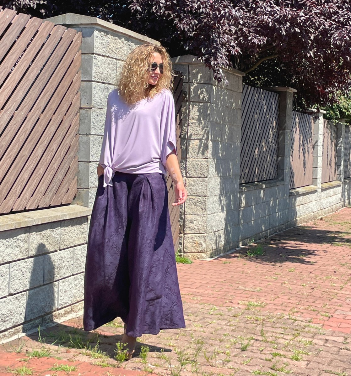 Kalhotová sukně fialová dlouhá