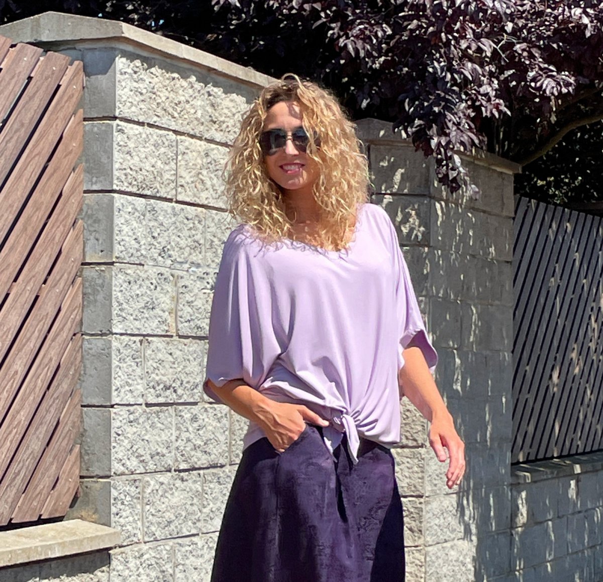 Oversize fialková netopýří tunika krátký rukáv