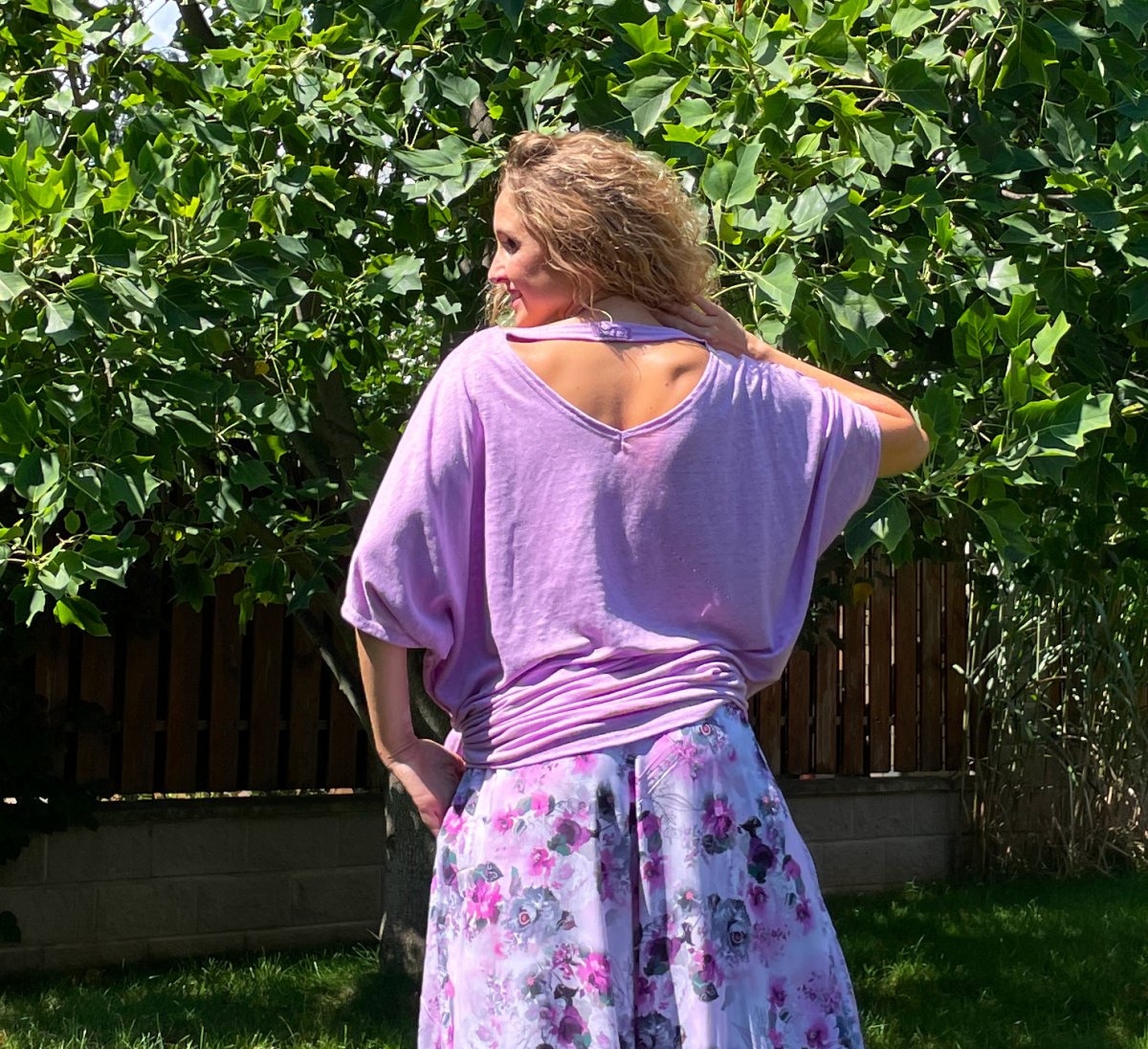 Oversize lněná fialková netopýří tunika