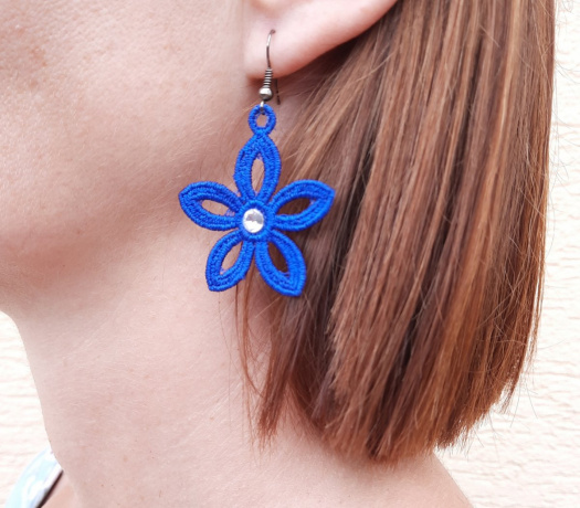 Dámske Vyšívané Krajkové Náušnice Dara Modré