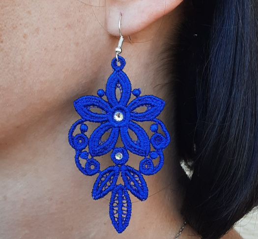 Dámske Vyšívané Krajkové Náušnice Diva Modré