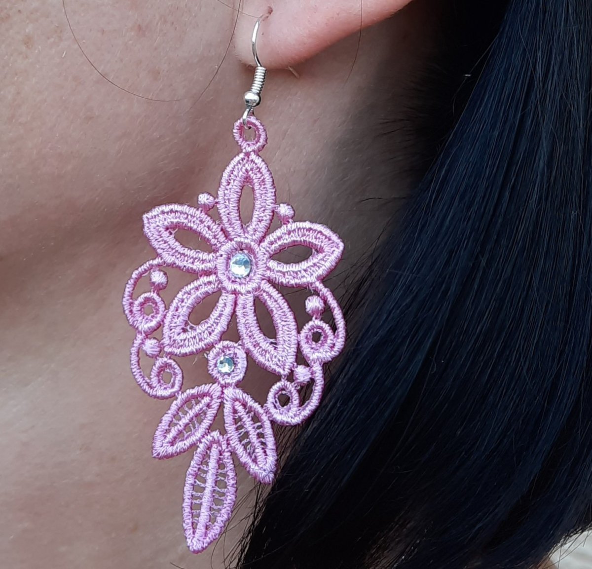 Dámske Vyšívané Krajkové Náušnice Diva Růžové