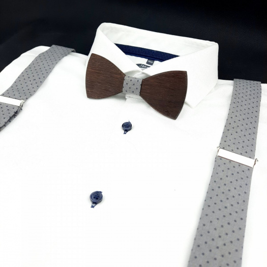 Šedý Set Dřevěný Motýlek a Šle