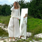 Kalhotová sukně lněná béžová dlouhá